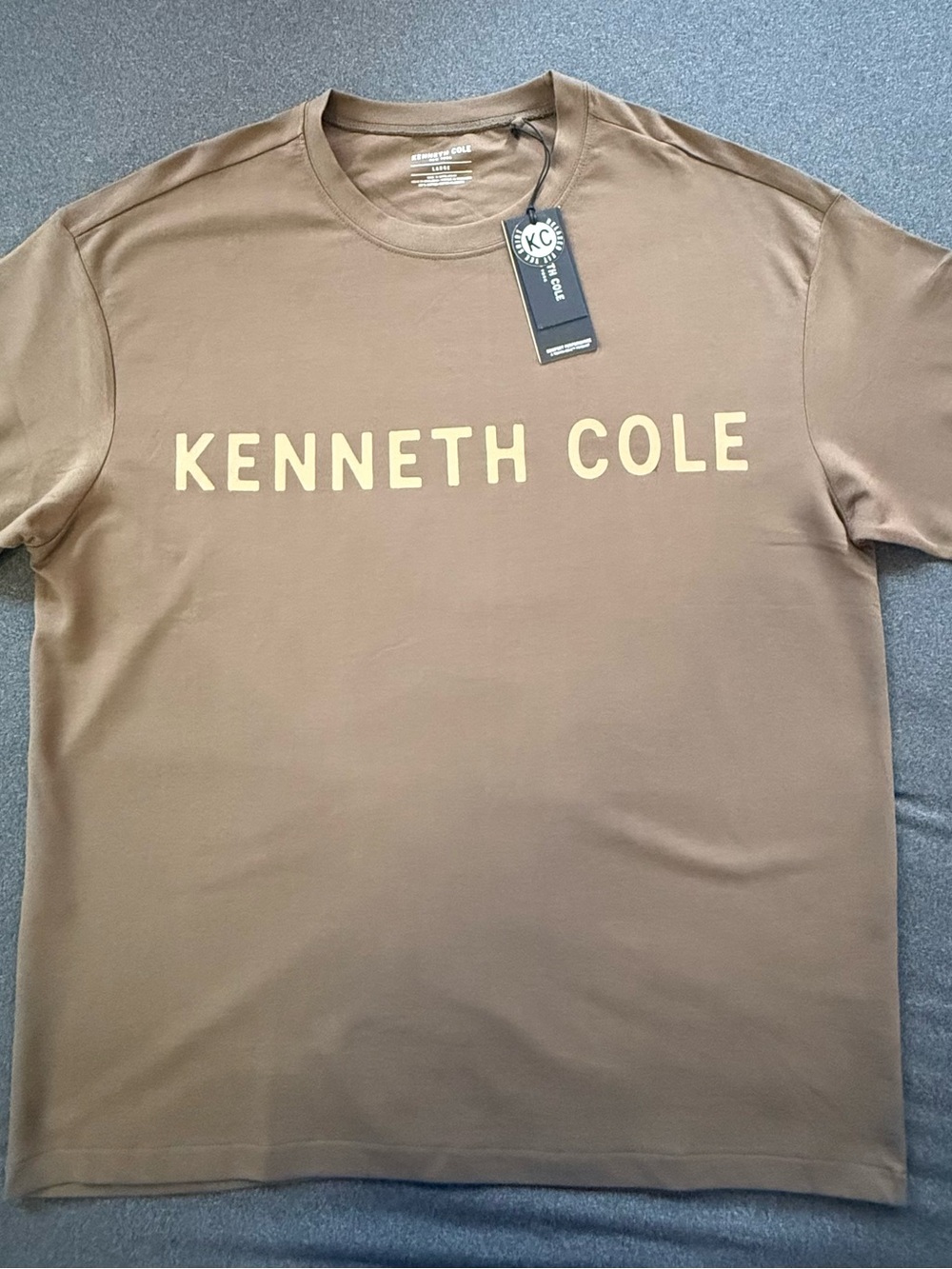 Kenneth Cole Brown Crewneck T-Shirt with Yellow Logo